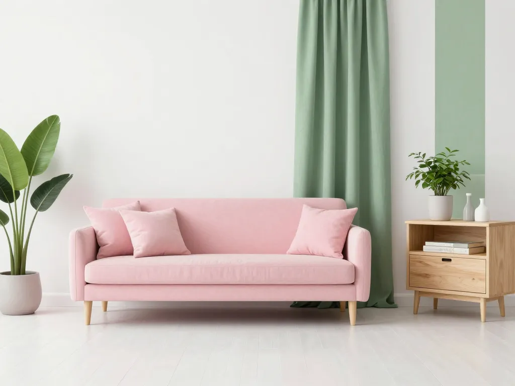 Salon moderne accents rose et vert