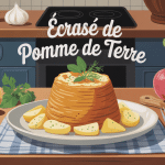 écrasé de pomme de terre sur table avec ingrédients et ambiance chaleureuse