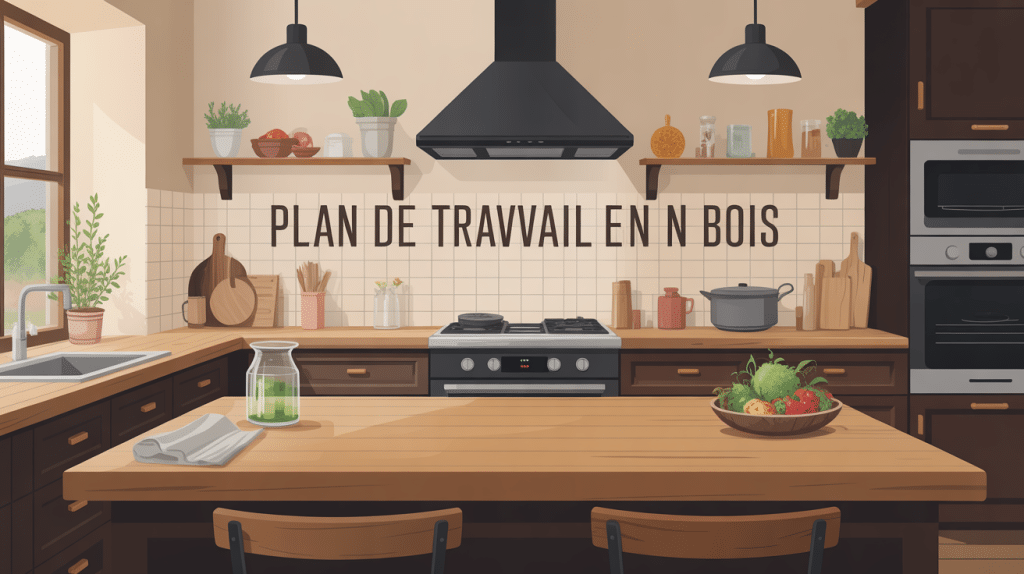 plan de travail bois lumineux parfaitement entretenu
