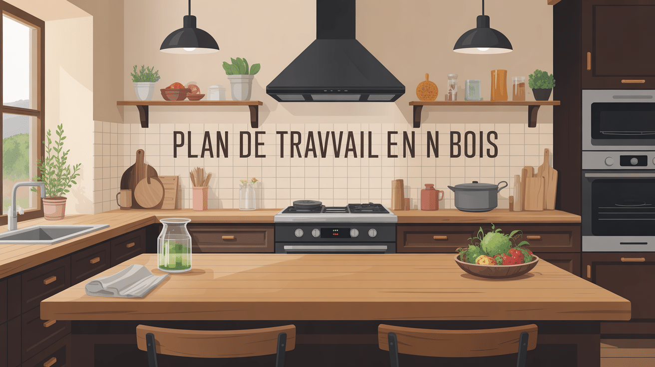 plan de travail bois lumineux parfaitement entretenu