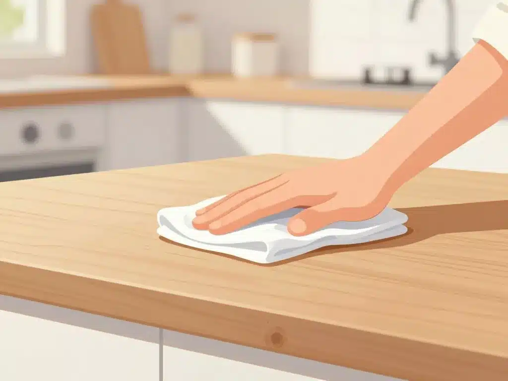 nettoyage doux plan de travail bois cuisine moderne