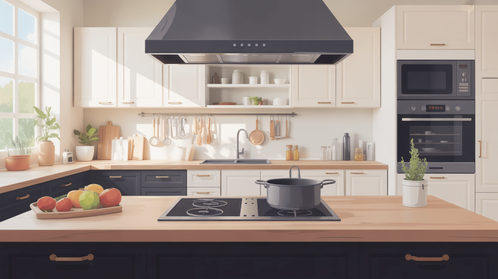 illustration evier sous plan de travail cuisine épurée