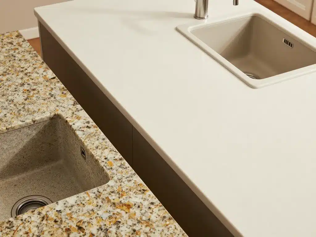 evier sous plan de travail quartz granit ceramique stratifié