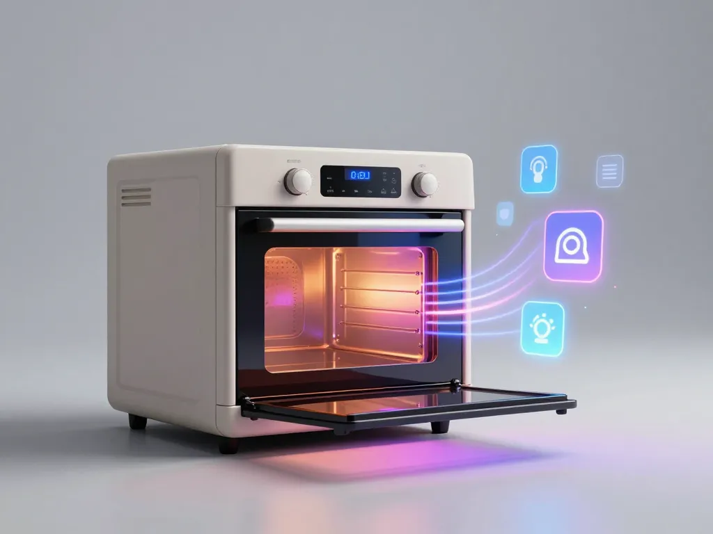 Visuel SEO de l'évolution du four du modèle traditionnel au four connecté intelligent