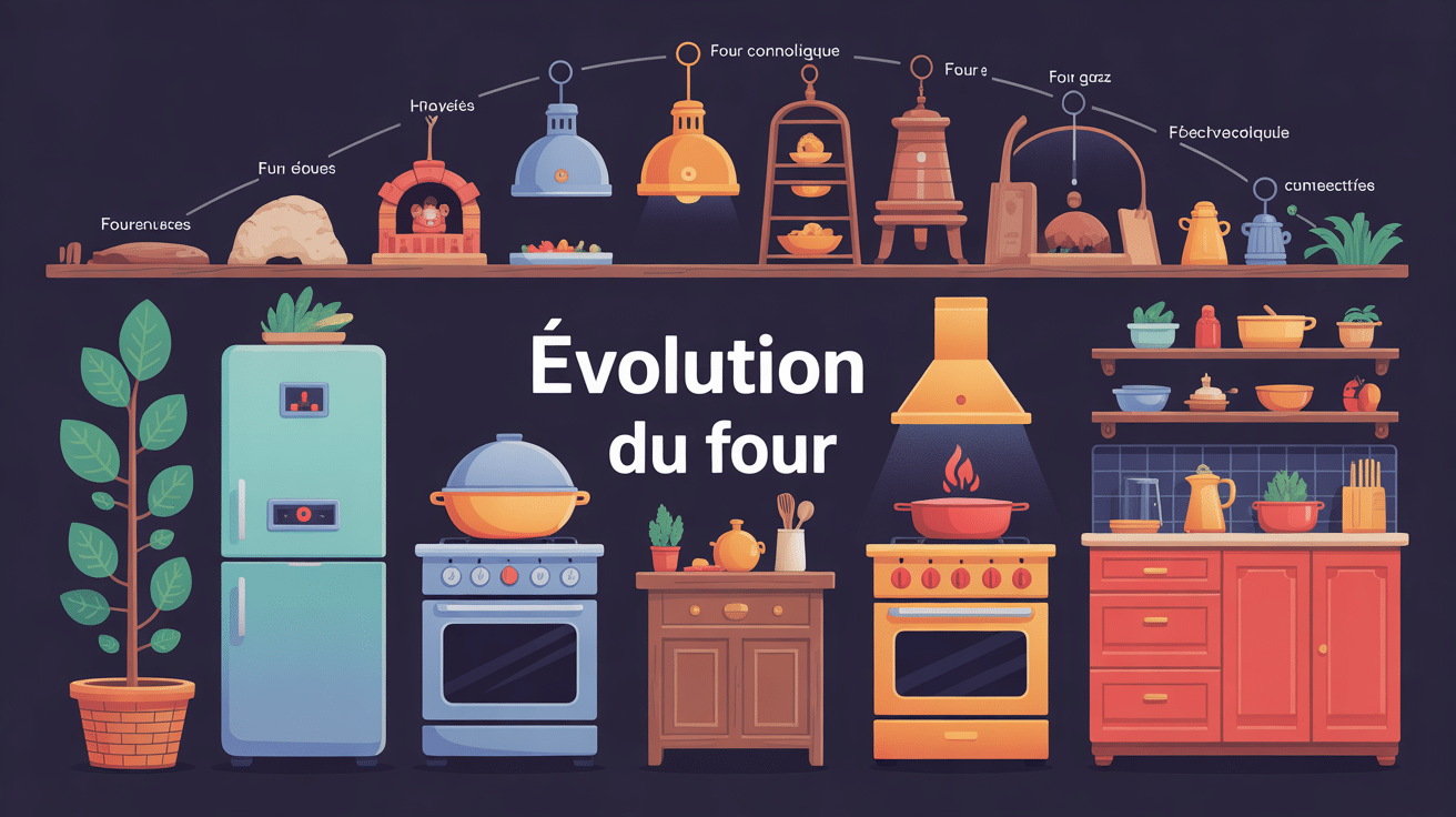 Illustration SEO de l'évolution du four en frise, des foyers anciens au four connecté