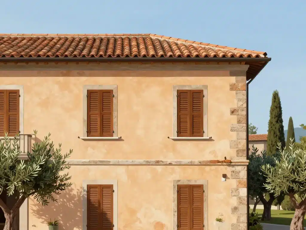 façade maisons italiennes toiture tuile et couleurs chaudes