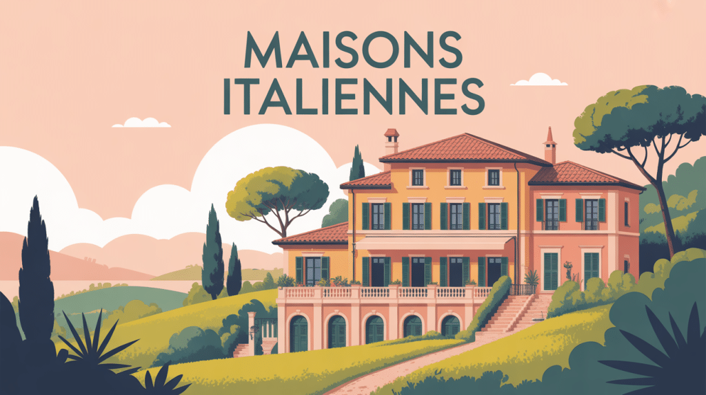 illustration maisons italiennes ambiance méditerranéenne végétation