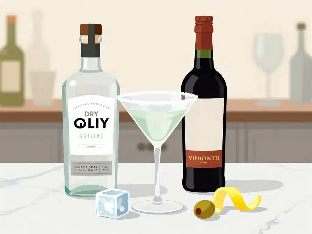 ingrédients martini cocktail dry sur bar à domicile
