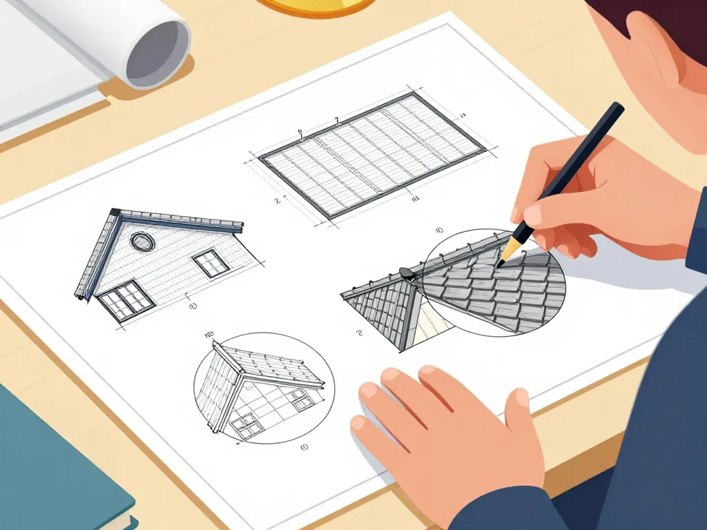 Analyse schéma technique noue de toiture coupe et plan