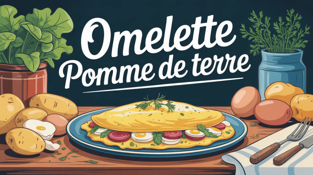 illustration assiette omelette pomme de terre avec ingrédients
