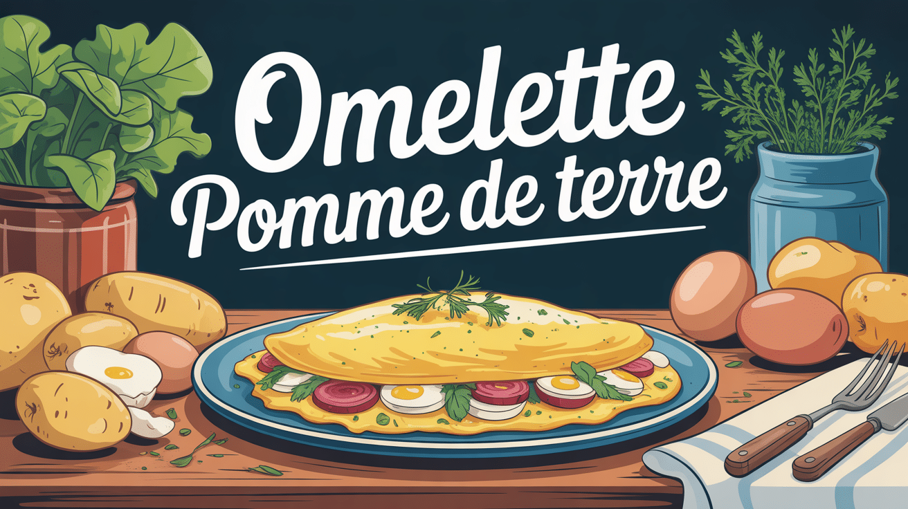 illustration assiette omelette pomme de terre avec ingrédients