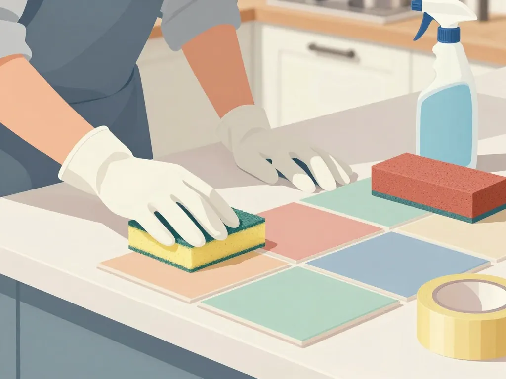 Peindre carrelage cuisine plan de travail nettoyage et ponçage