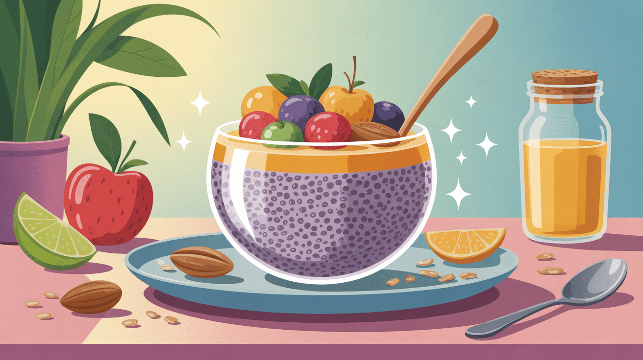 Bol de pudding chia garni de fruits frais pour petit-déjeuner équilibré