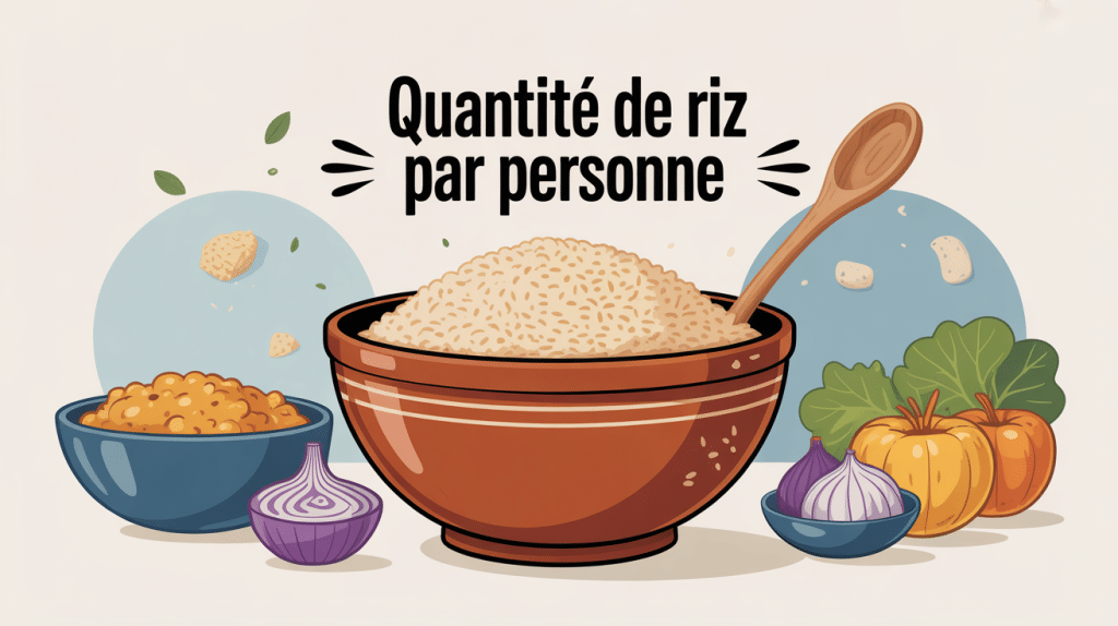 bol de riz illustré et portions avec ustensiles pour riz par personne