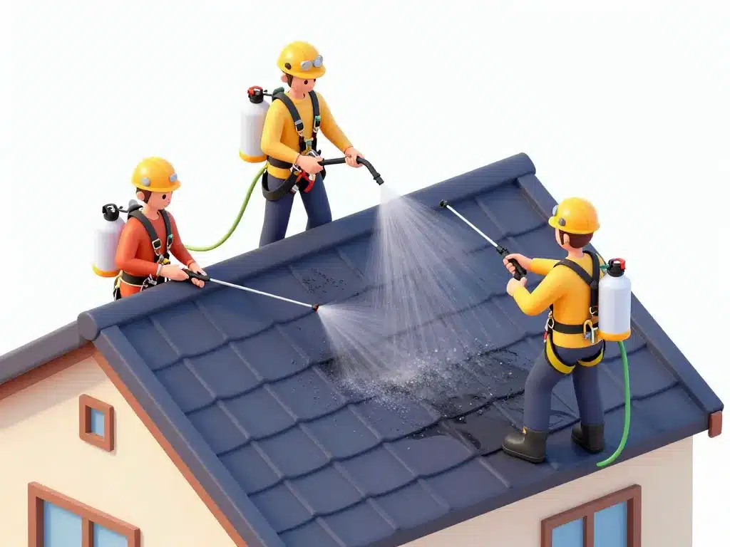 application sécurisée nettoyage toiture protections