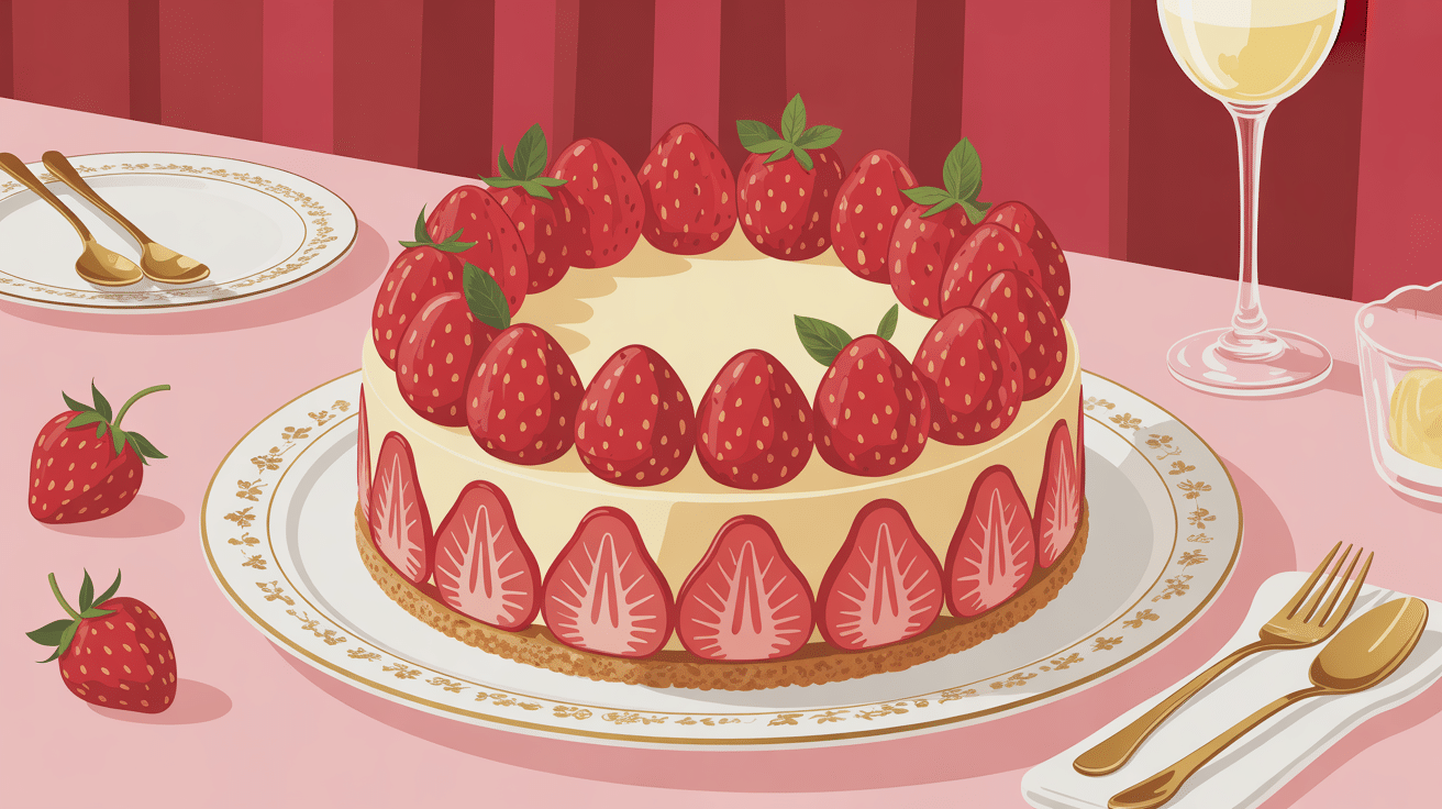 Image recette fraisier sur table élégante