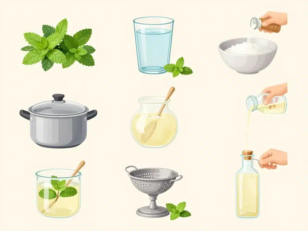 étapes visuelles préparation sirop de menthe maison