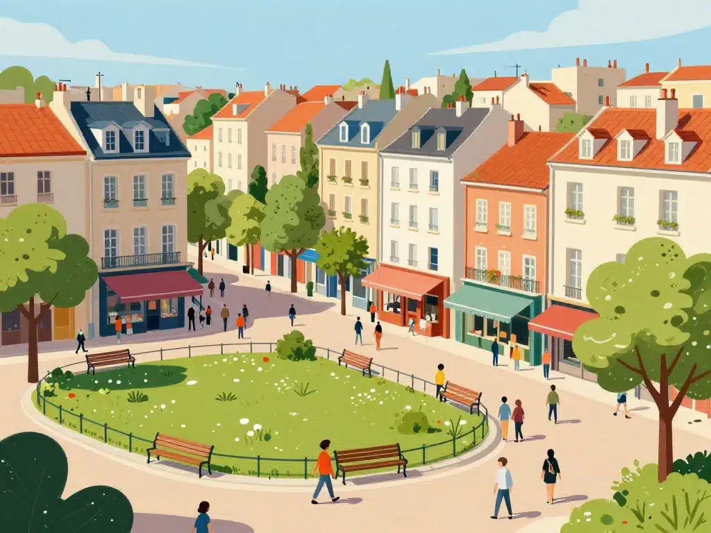 illustration rue des prés commerces et vie urbaine