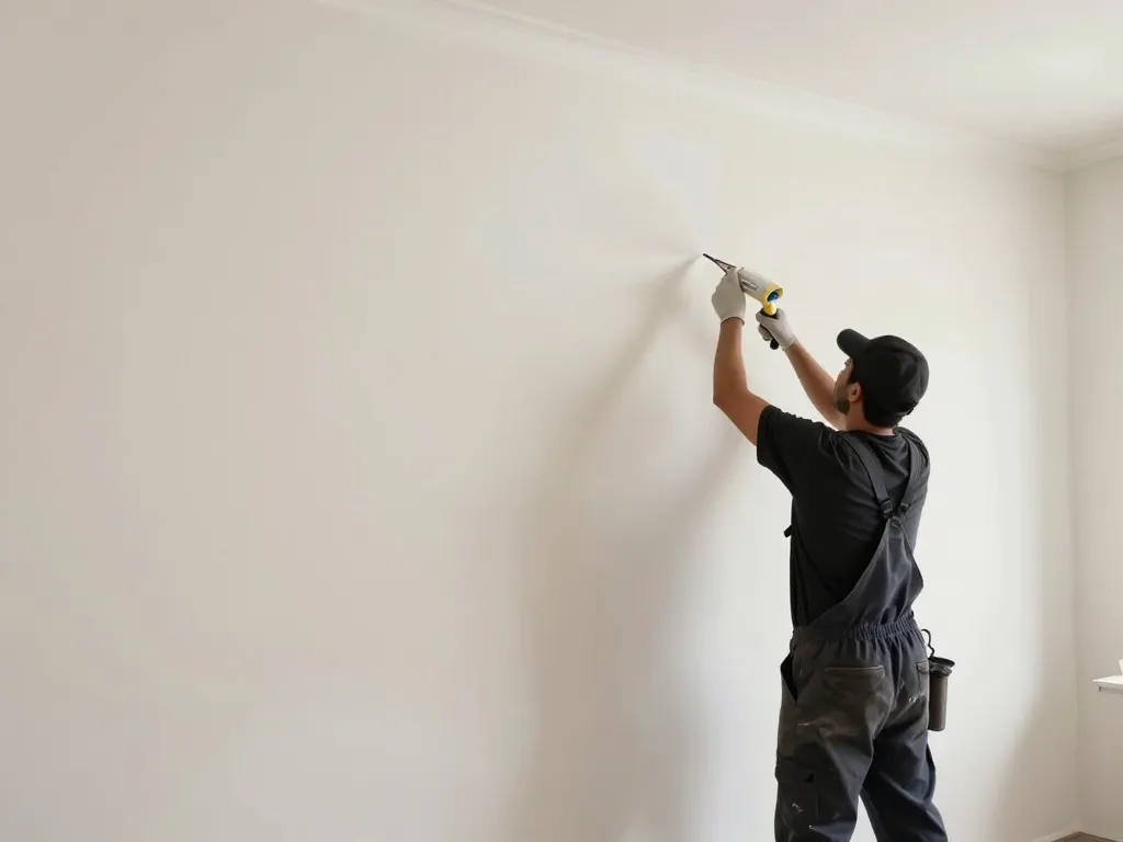 Scène gestuelle application airless deco mur finition lisse