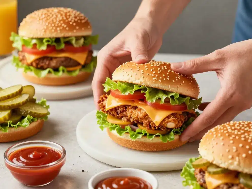 zinger burger montage et garnitures fraîches