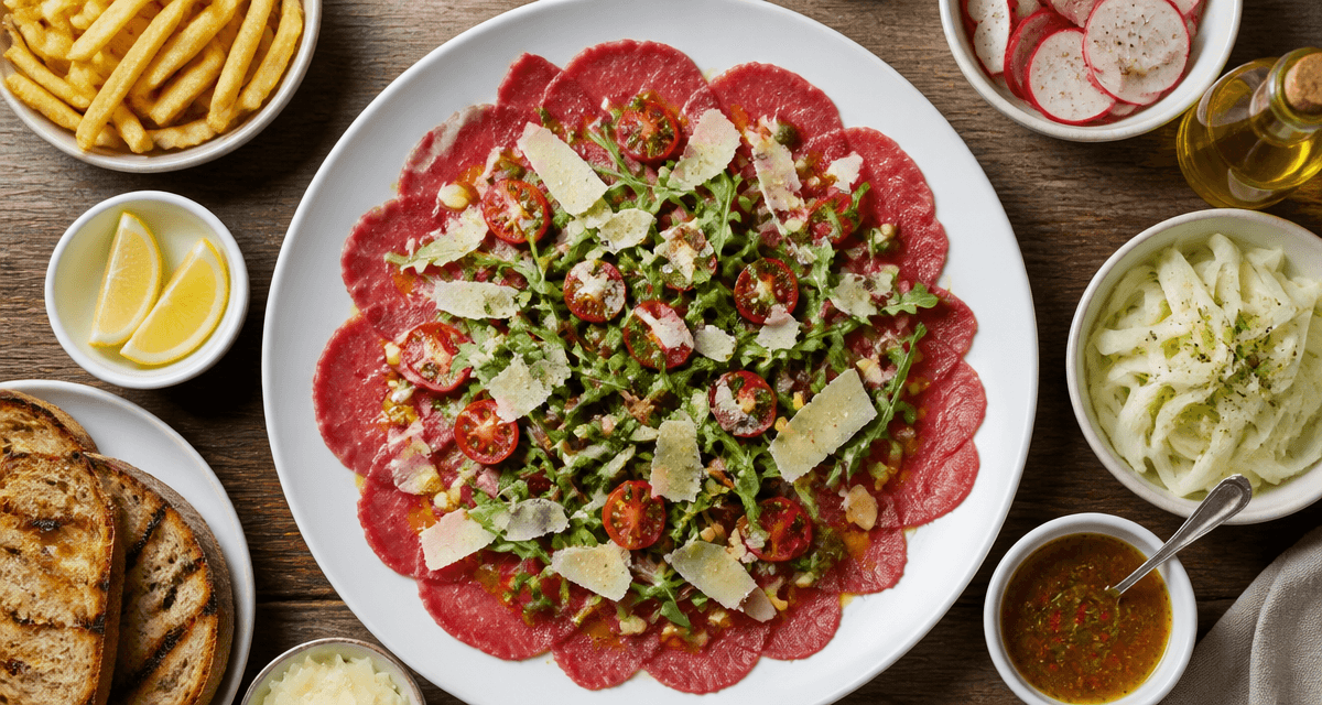 accompagnement carpaccio de boeuf avec garnitures variées