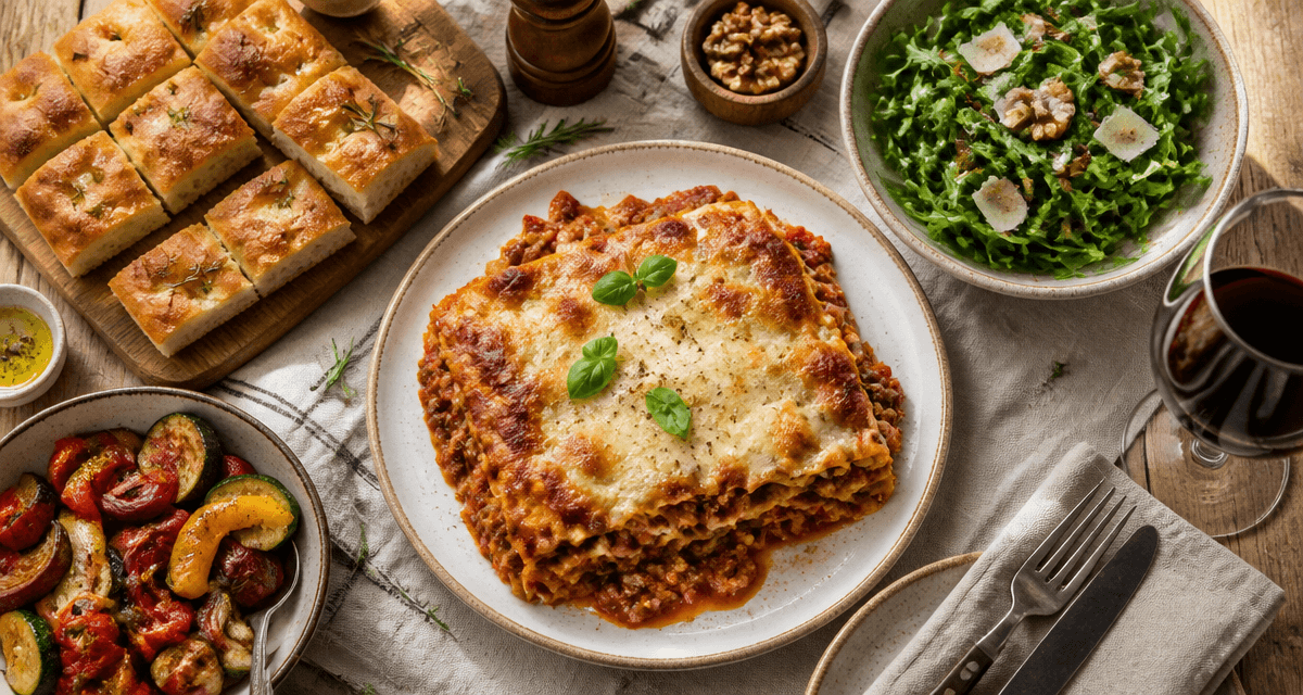 accompagnement pour lasagne sur table conviviale