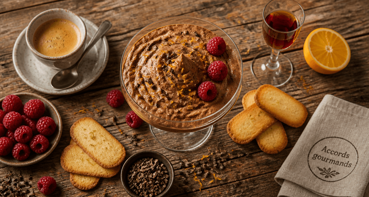 accompagner une mousse au chocolat avec fruits, biscuits et boissons