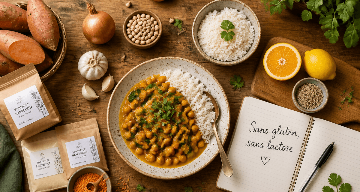 aliments sans gluten sans lactose curry pois chiches riz