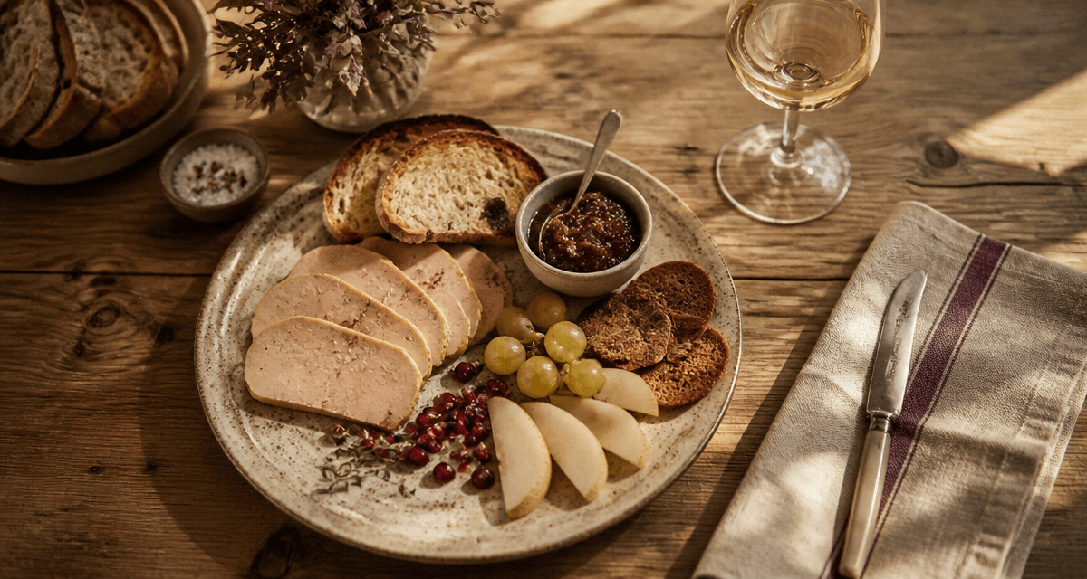 avec quoi servir le foie gras assiette pain fruits vin