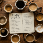 boire 8 cafe par jour huit tasses sur table