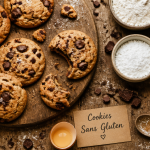 Cookies sans gluten et ingrédients sur table rustique