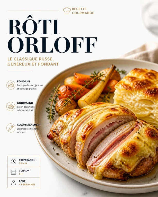 Rôti Orloff accompagné de son gratin dauphinois et légumes rôtis
