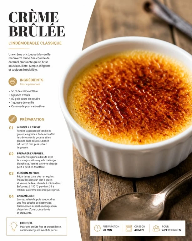 Crème brûlée maison avec une croûte caramélisée parfaite sans chalumeau