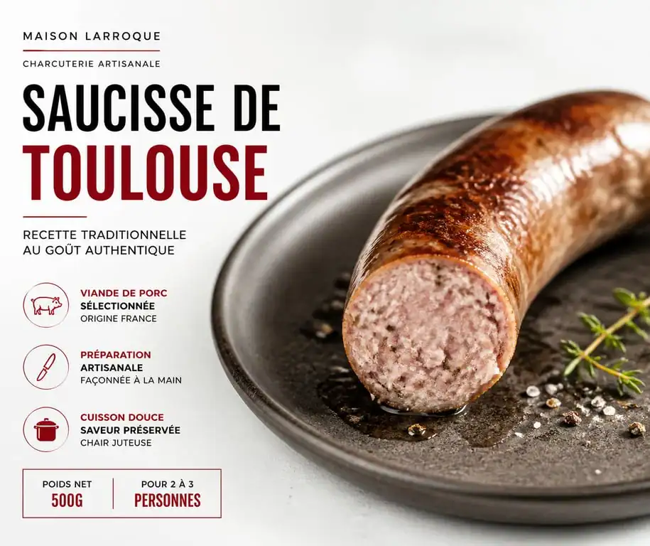 Saucisse de Toulouse maison artisanale prête à être dégustée