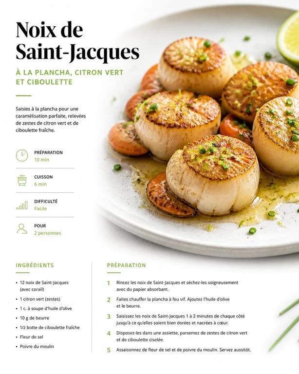 Noix de Saint-Jacques à la plancha avec marinade au citron vert et gingembre