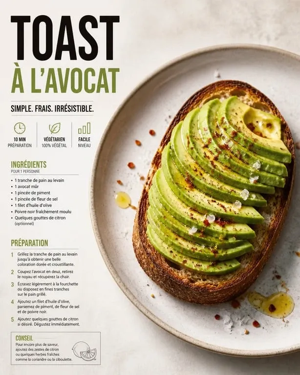 Recette toast avocat gourmand et sain sur pain au levain