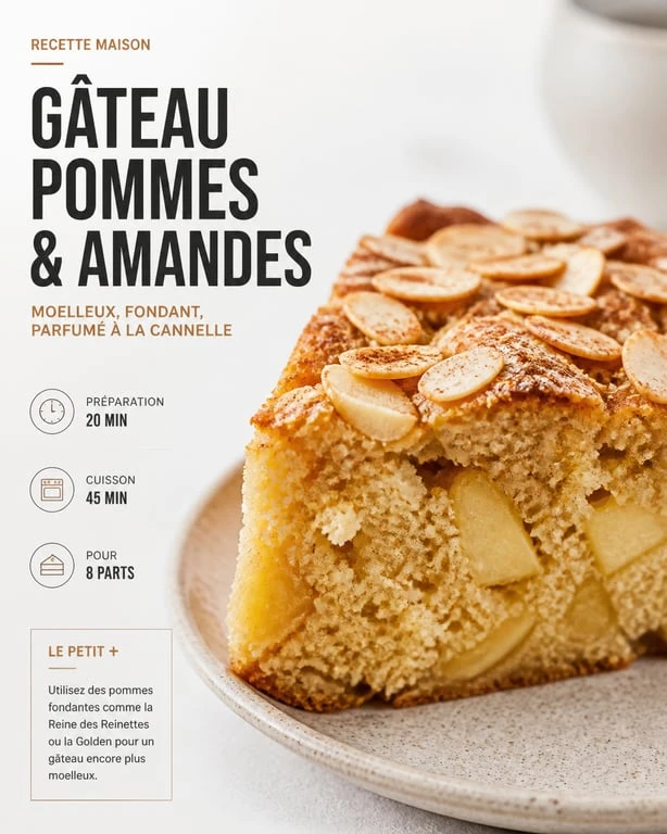 Gâteau moelleux aux pommes et amandes pour diabétiques, recette sans sucre ajouté