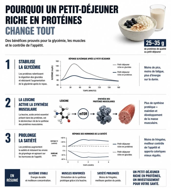 Infographie sur les bienfaits santé d'un petit-déjeuner protéiné rapide