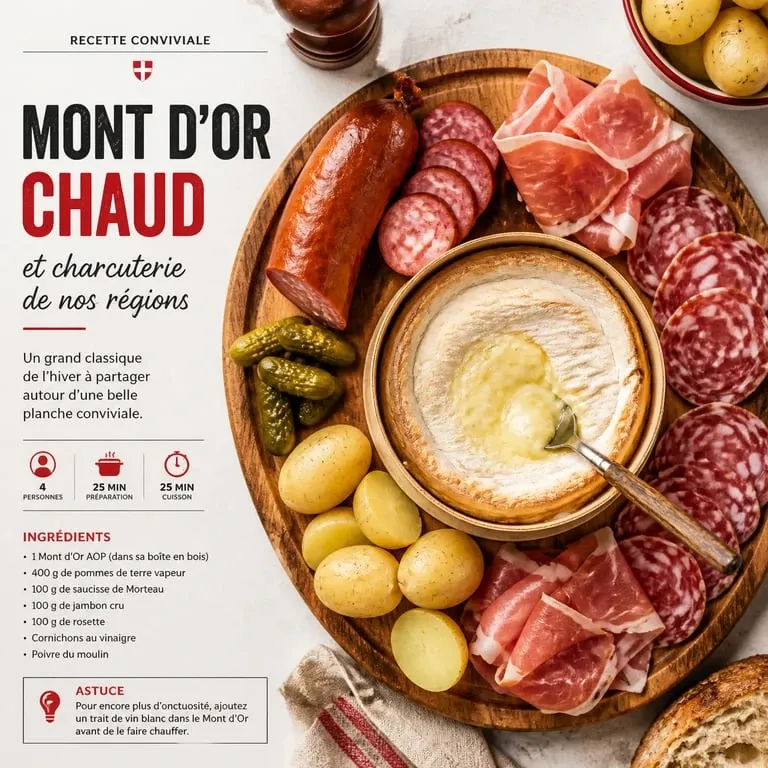 Plateau de charcuterie et Mont d'Or chaud en boîte pour une dégustation conviviale