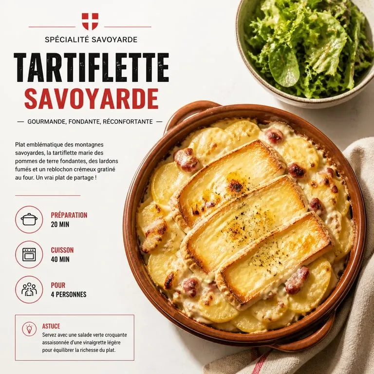 Tartiflette savoyarde et salade verte en accompagnement