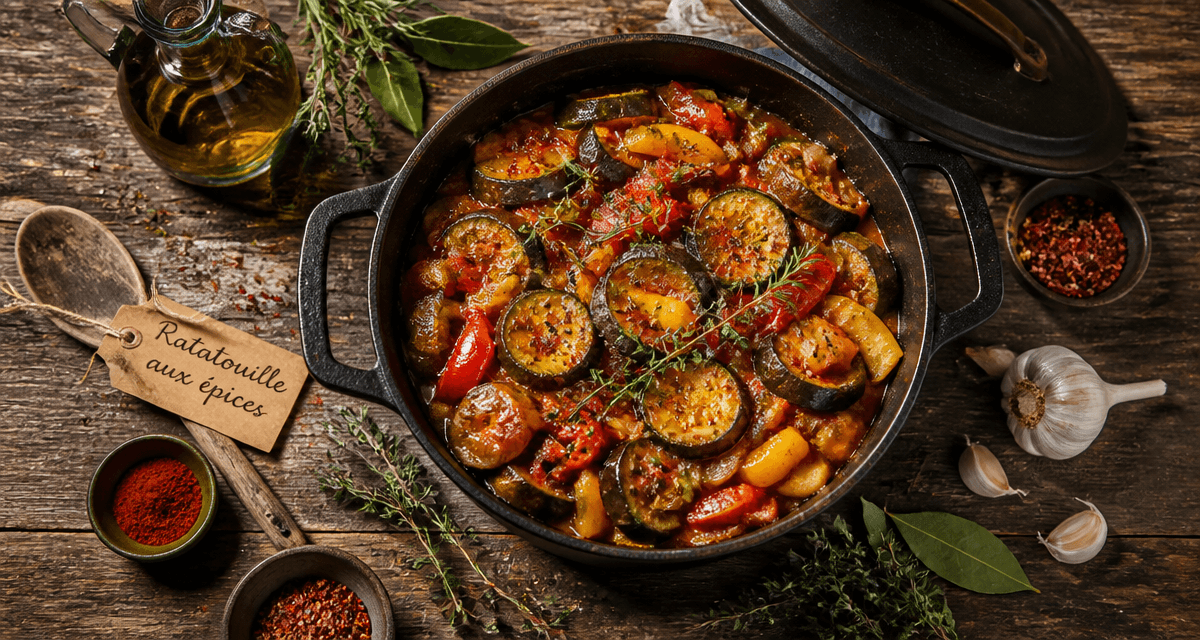 épices pour ratatouille en cocotte avec légumes