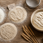 farine de froment et gluten sur table rustique