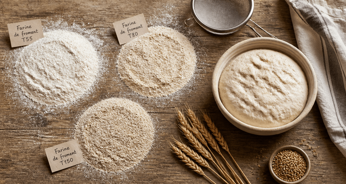 farine de froment et gluten sur table rustique