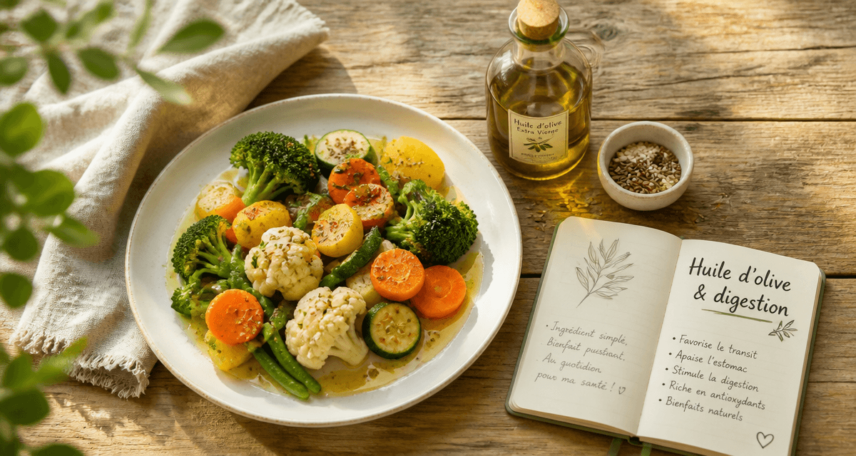 huile d'olive et hernie hiatale sur table rustique