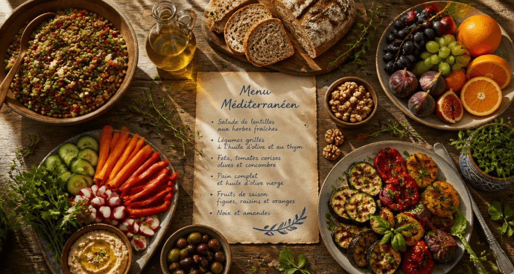 menu type regime mediterraneen plats variés