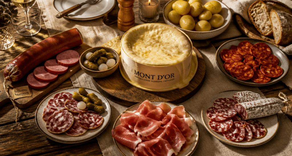 mont d or charcuterie sur table rustique