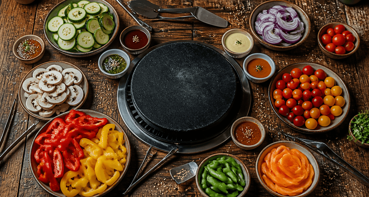 pierrade legumes légumes variés sur table