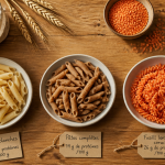 proteine dans les pates assiettes et ingredients
