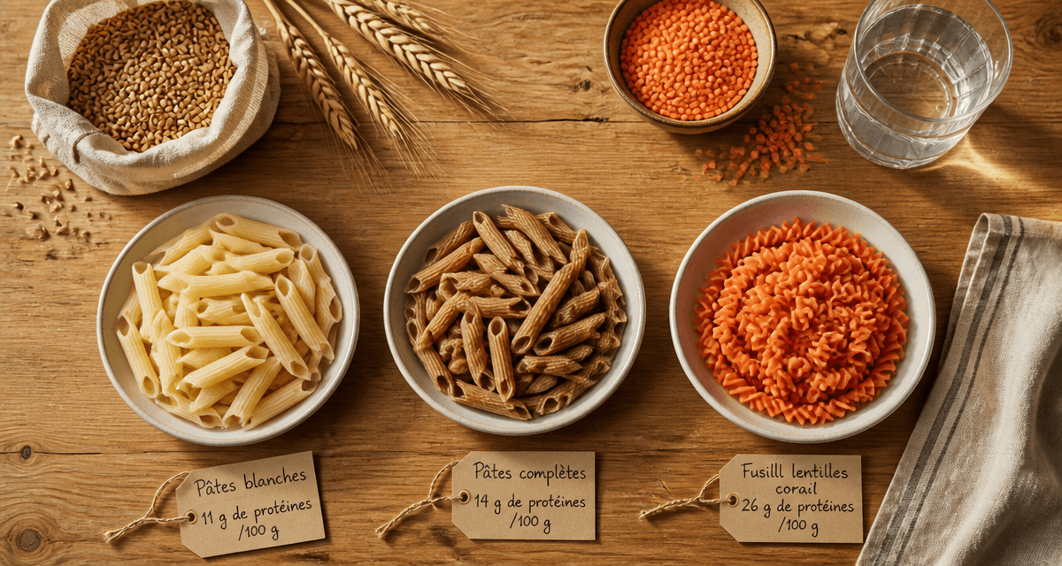 proteine dans les pates assiettes et ingredients