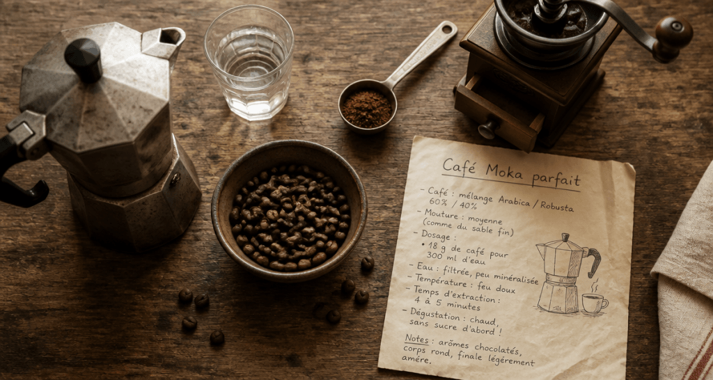 quel café pour cafetière italienne sur table bois